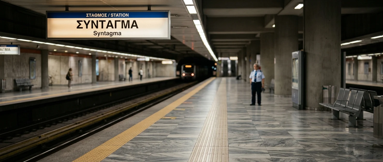 Κλειστή πύλη σταθμού μετρό με ανακοίνωση απεργίας