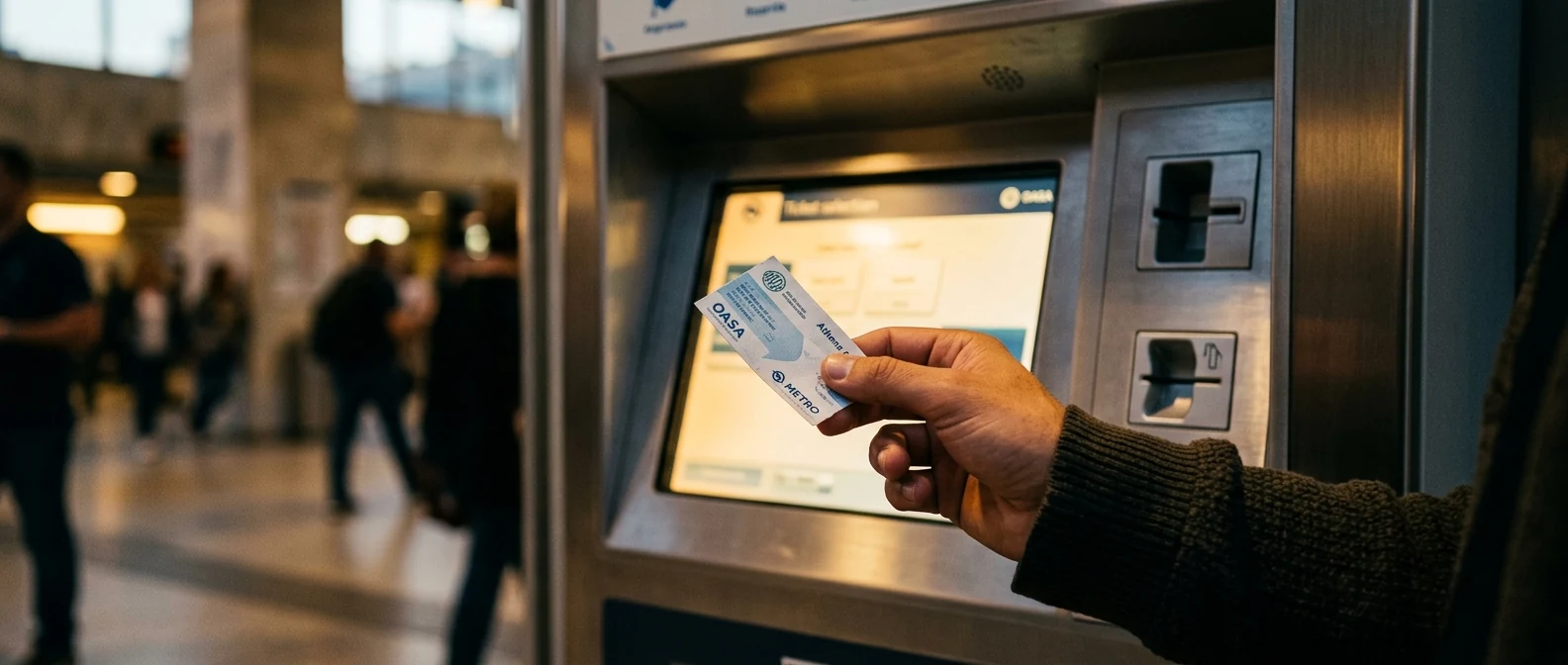 Μηχάνημα έκδοσης εισιτηρίων μετρό σε σταθμό της Αθήνας