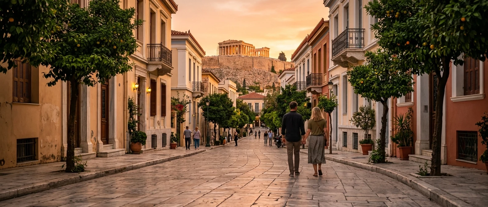 Πεζός στον πεζόδρομο Διονυσίου Αρεοπαγίτου με την Ακρόπολη στο φόντο
