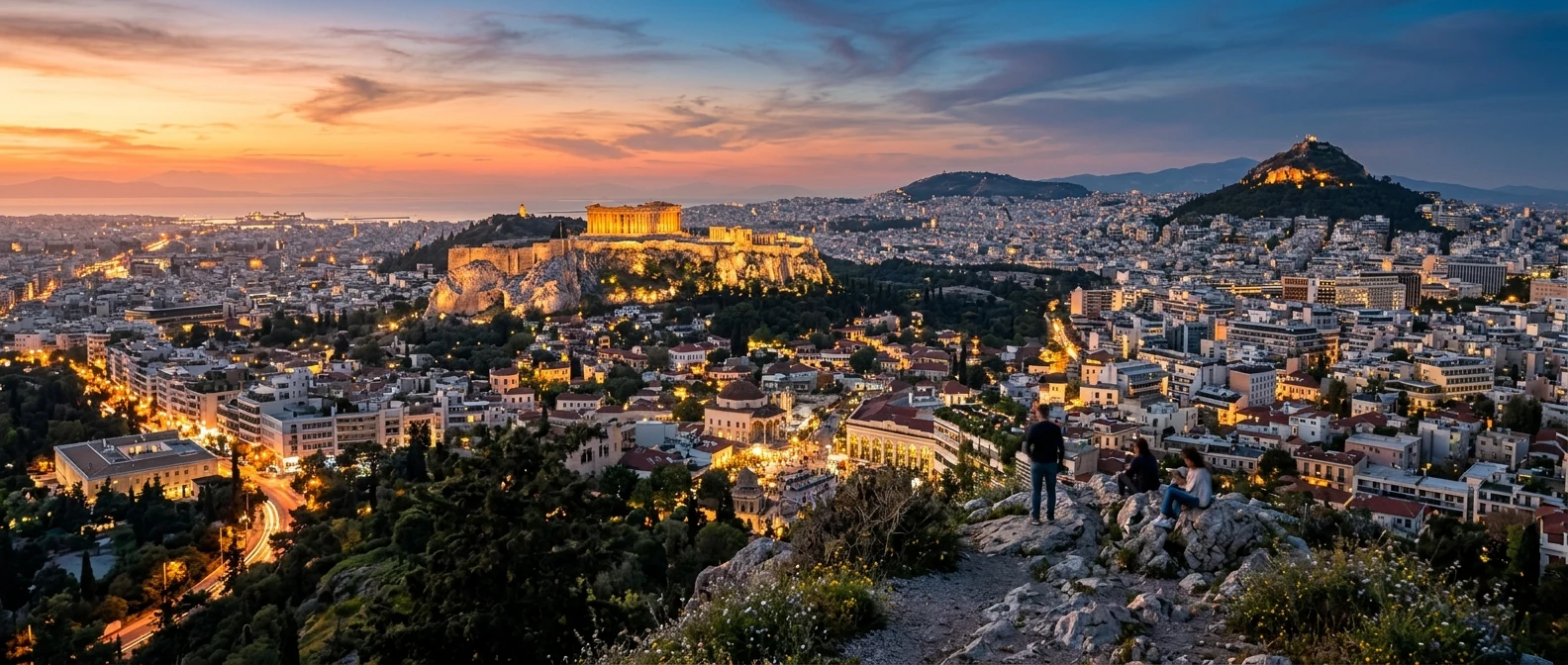Πανοραμική θέα της Αθήνας με την Ακρόπολη και τα μουσεία